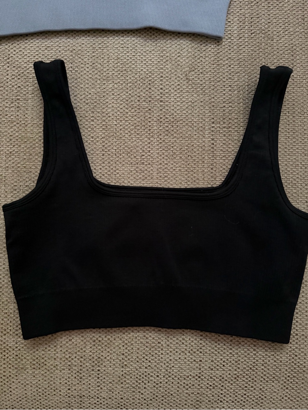 Ribbed Square-Neck Crop Top sports bras- Blue, Black, Peach, Light blue - Picture 6 of 9
